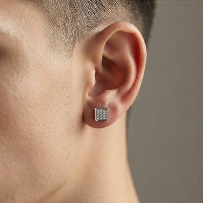 Magnetic Iced Out CZ Square Stud Earrings for Men Women, Non-Piercing Clip On Stainless Steel