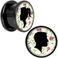 Man Woman Floral Silhouette Black Anodized Screw Fit Plug Set 9/16