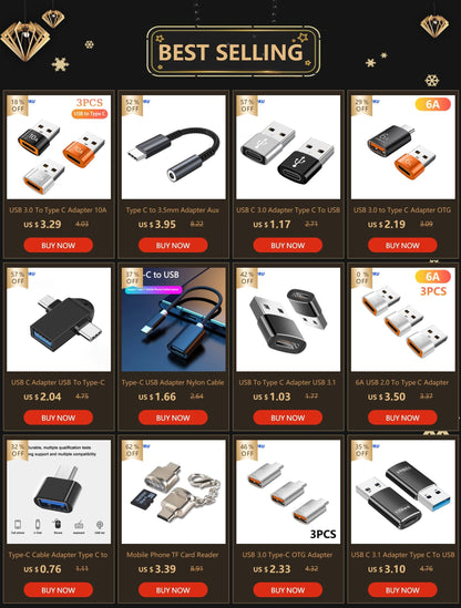 USB to Type-C Adapter | USB 3.0 / 2.0 Male to Type-C Female Converter for Charging and Data Sync