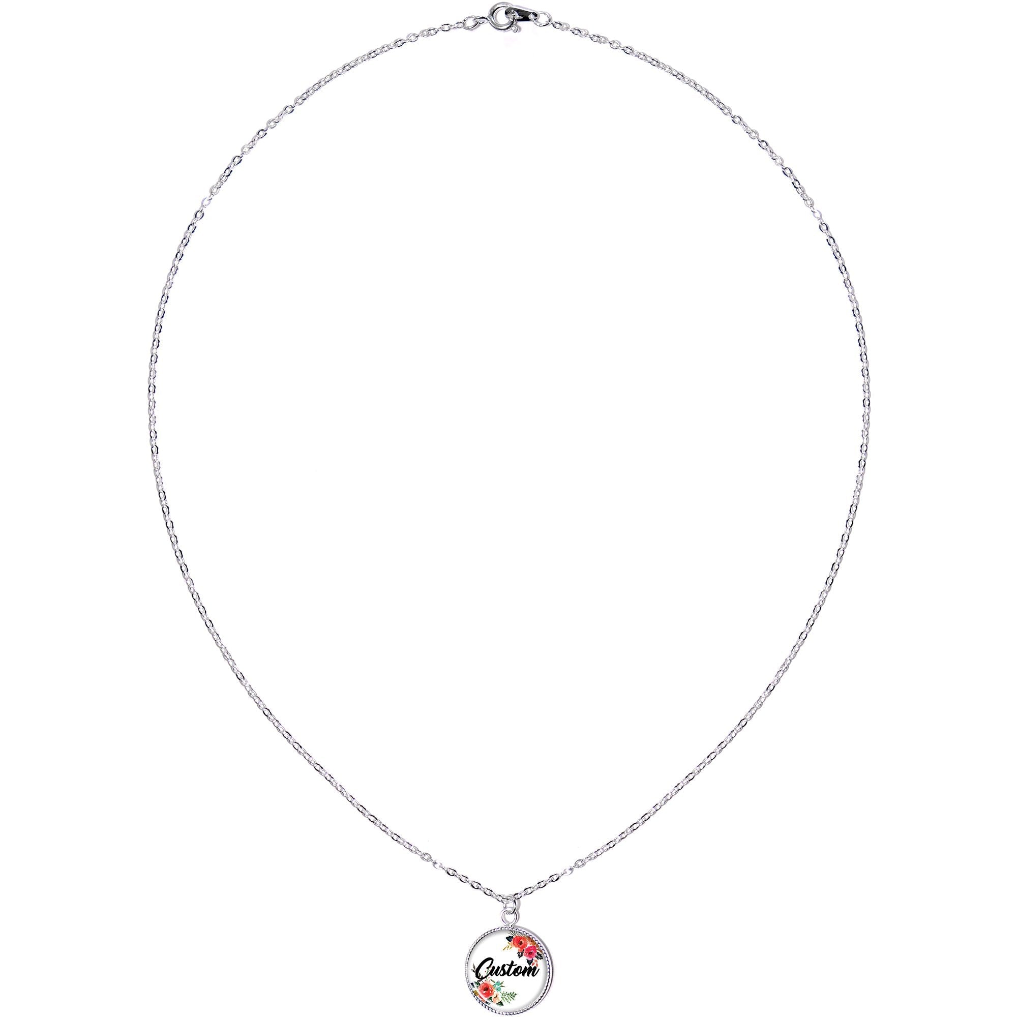 Custom Floral Personalized Name Silver Plated Chain Necklace