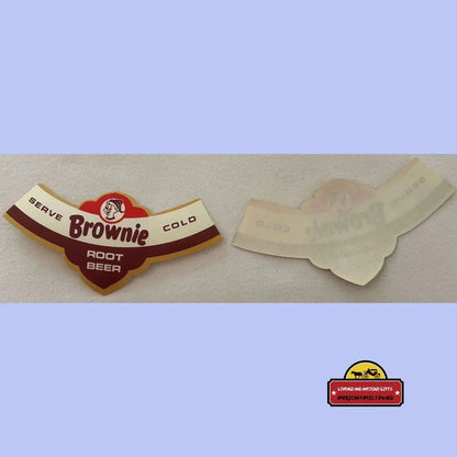 Vintage Brownie Root Beer 🍺 Neck Label NOS Atlas Bottling Detroit Michigan 1950s Elf Mascot Soda Ephemera