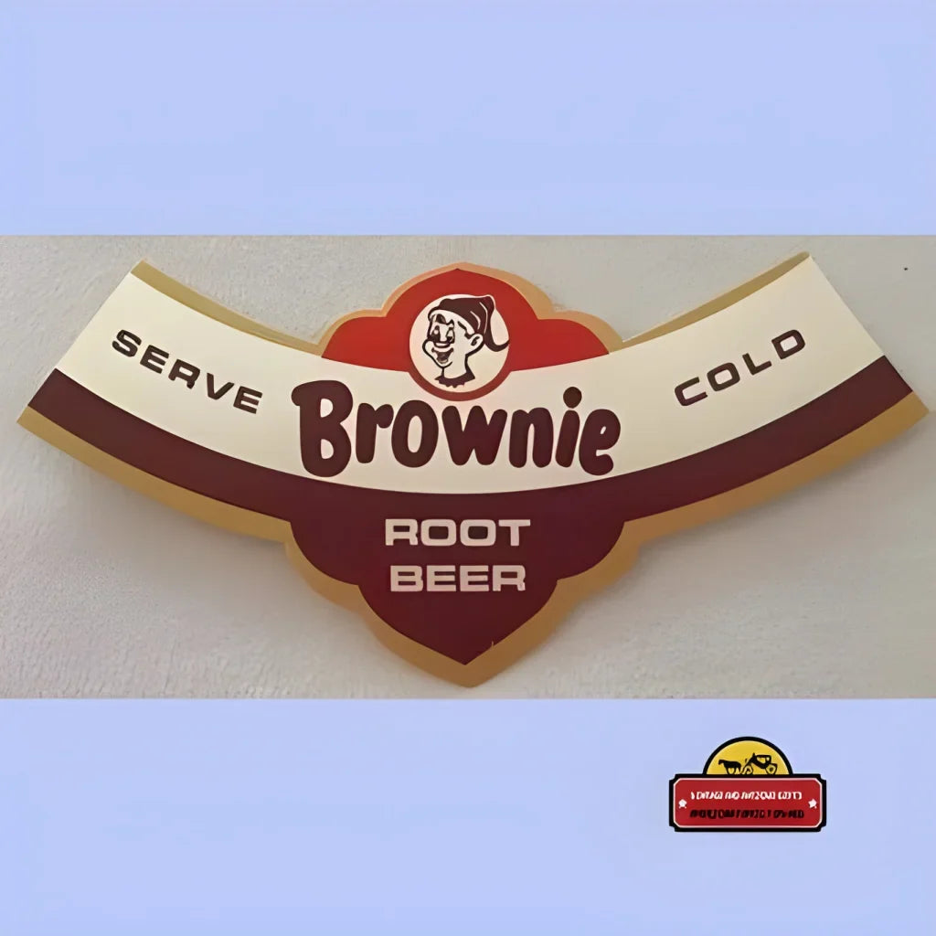 Vintage Brownie Root Beer 🍺 Neck Label NOS Atlas Bottling Detroit Michigan 1950s Elf Mascot Soda Ephemera