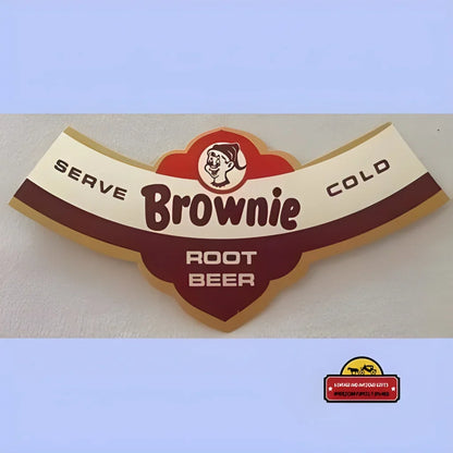 Vintage Brownie Root Beer 🍺 Neck Label NOS Atlas Bottling Detroit Michigan 1950s Elf Mascot Soda Ephemera