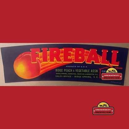 Vintage 1960s Fireball Crate Label 🍎 South Carolina's Flaming Peach Comet