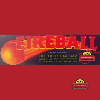 Vintage 1960s Fireball Crate Label 🍎 South Carolina's Flaming Peach Comet