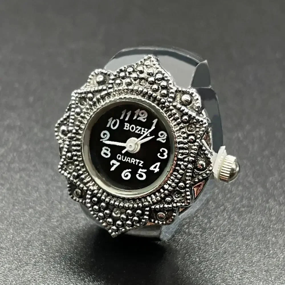 Vintage Punk Finger Watch Ring | Roman Numeral Quartz Mini Clock Jewelry