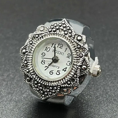 Vintage Punk Finger Watch Ring | Roman Numeral Quartz Mini Clock Jewelry