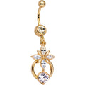 Clear Gem Gold Anodized Celestial Flower Power Dangle Belly Ring