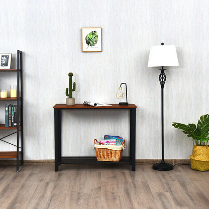 Metal Frame Wood Console Sofa Table with Storage Shelf
