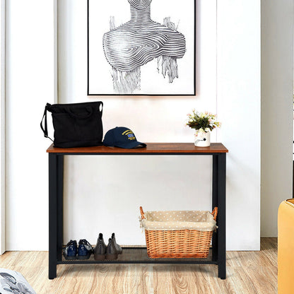 Metal Frame Wood Console Sofa Table with Storage Shelf
