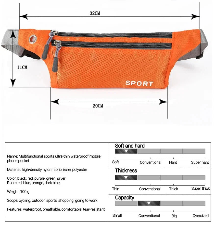 Waterproof Sports Waist Bag – Lightweight Chest & Shoulder Zip Pouch