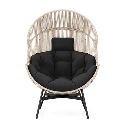 Wicker Oversized Egg Style Chair with Cushions and Headrest