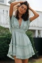 Women's lace patchwork lace up backless big swing batball sleeve dress