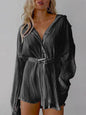 Women's new shirt collar fashionable women's elastic waist pleated long sleeved lace up dress