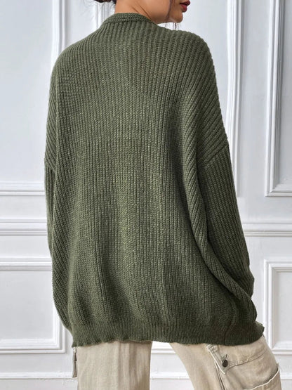 Women's simple casual cardigan autumn and winter new solid color sweater jacket