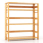 4-Tier Bookshelf Rubber Wood Bookcase with Side Fences for Living Room