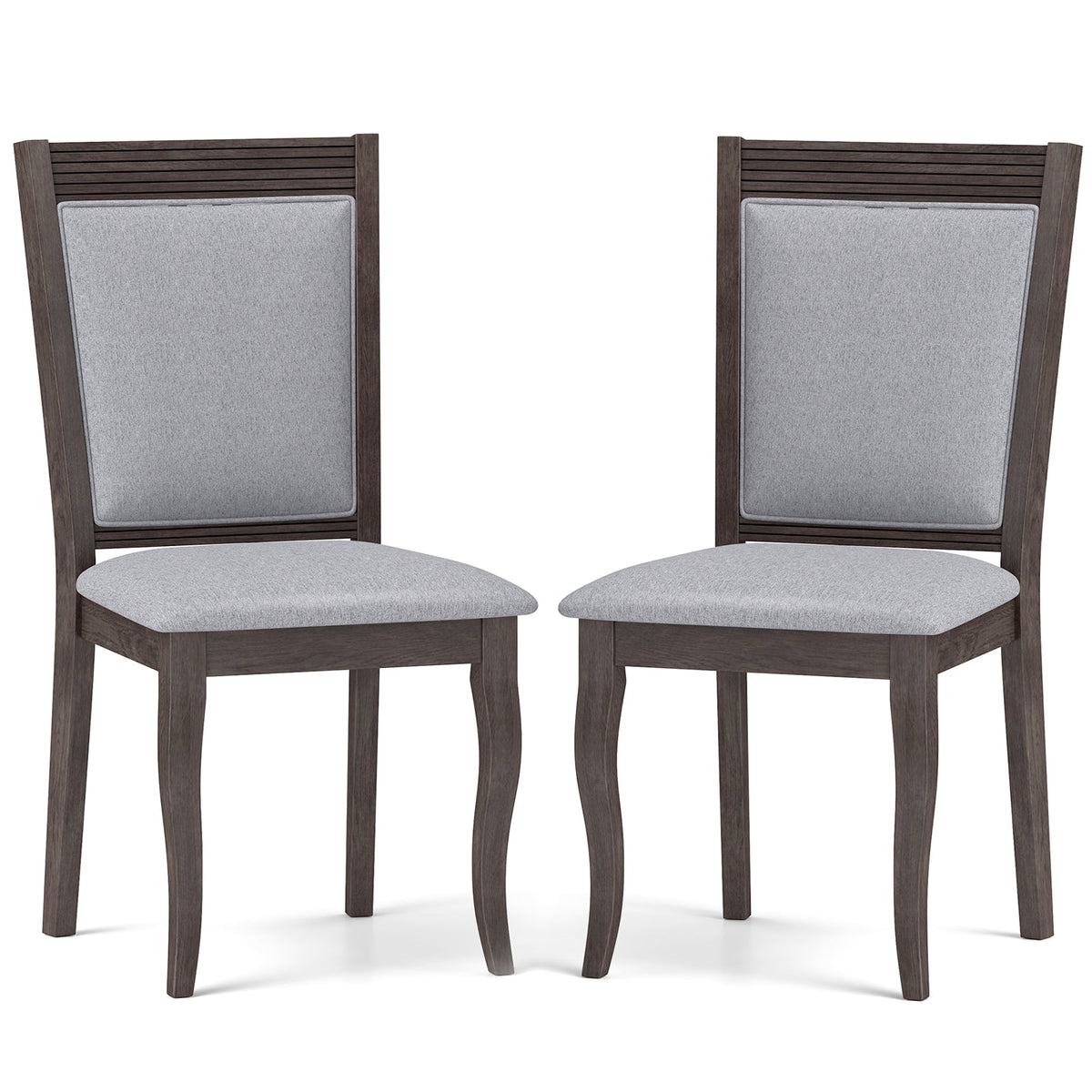 Wood Dining Chairs Set of 2 with Rubber Wood Frame and Padded Seat-Brown