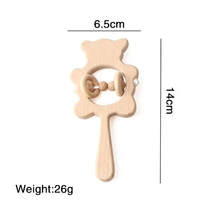 Wooden Baby Rattles Set | Beech Wood Teether and Musical Montessori Toy for Infants