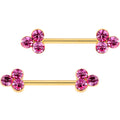 Pink Gem Gold Tone Plated Triple Circle Barbell Nipple Ring Set