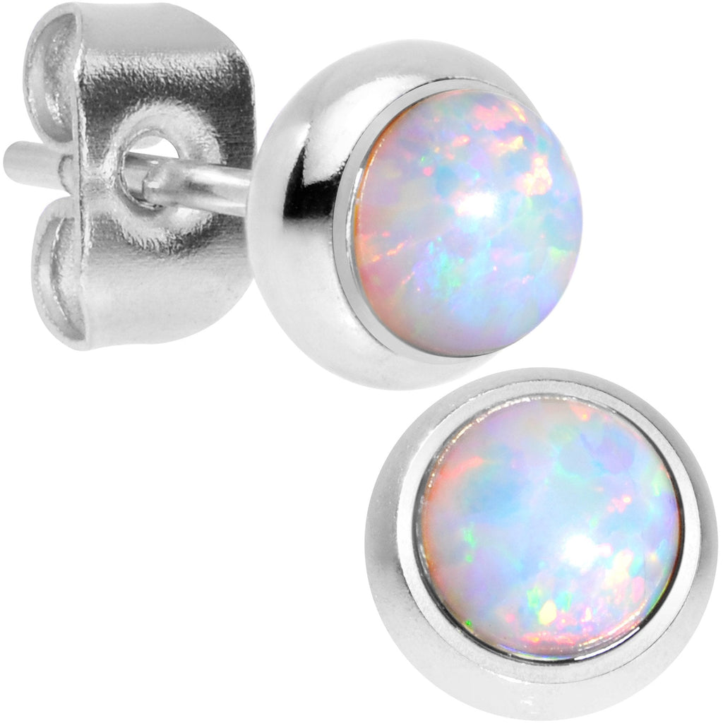 White Synthetic Opal 316L Surgical Steel Stud Earrings