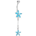 Blue CZ Gem Double Star System Dangle Belly Ring