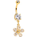 Clear Gem Gold PVD Fab Flower Dangle Belly Ring