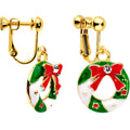 Clear CZ Gem Gold Plated Christmas Wreath Clip On Earrings