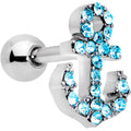 16G 1/4 Aqua Gem Nautical Anchor Cartilage Tragus Earring