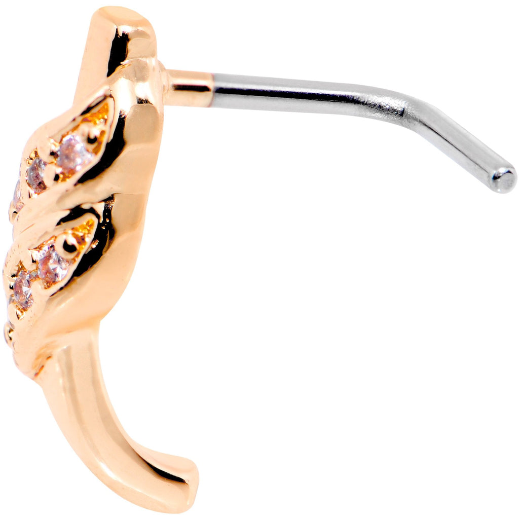 20G Clear CZ Rose Gold Tone Swish Faux Hoop L Shaped Nose Ring