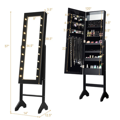 Mirrored Jewelry Cabinet Armoire Organizer w/ LED lights