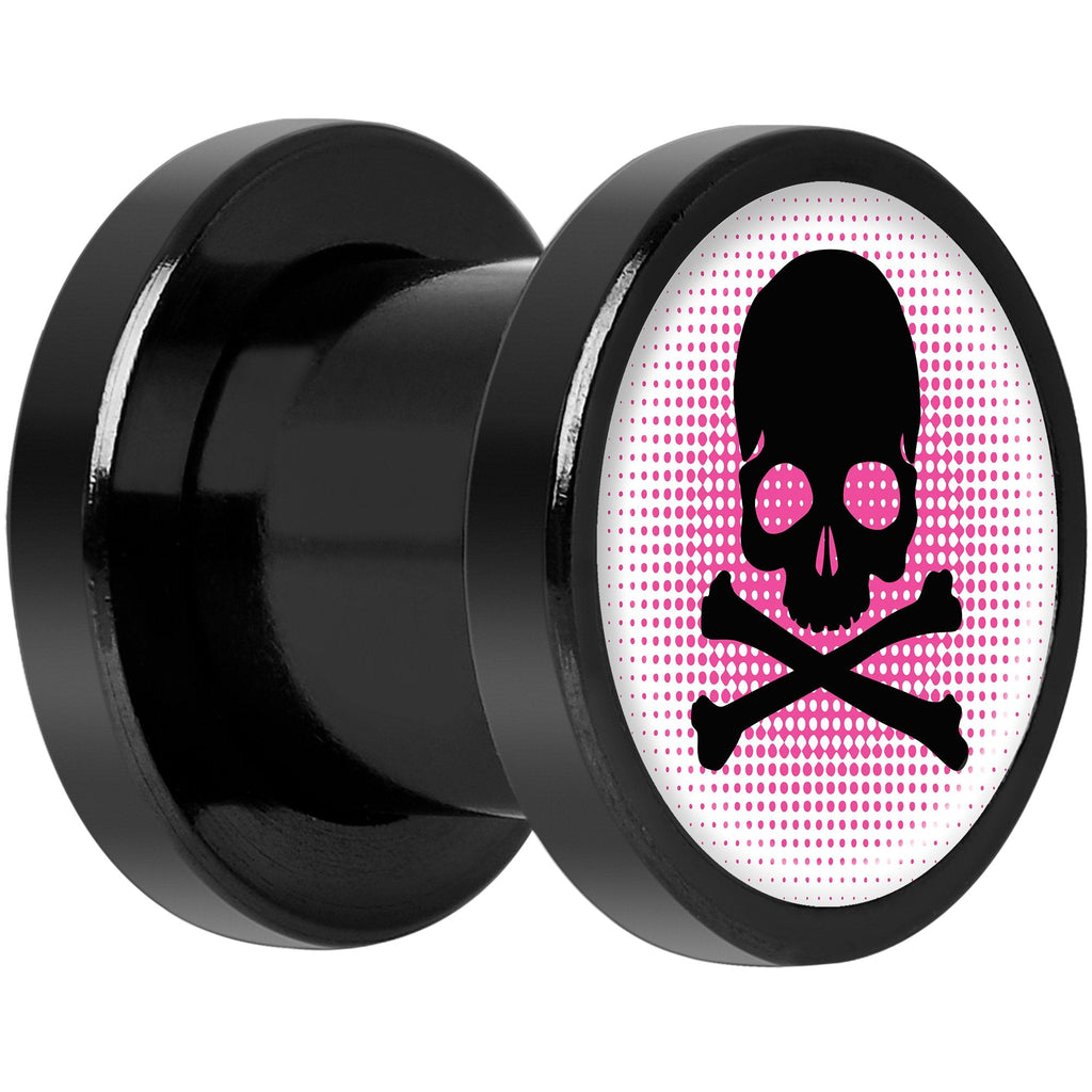 Pink Black Skull Black Anodized Screw Fit Plug Set 0G