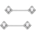 9/16 Clear White Gem Rococo Rhombus Barbell Nipple Ring Set