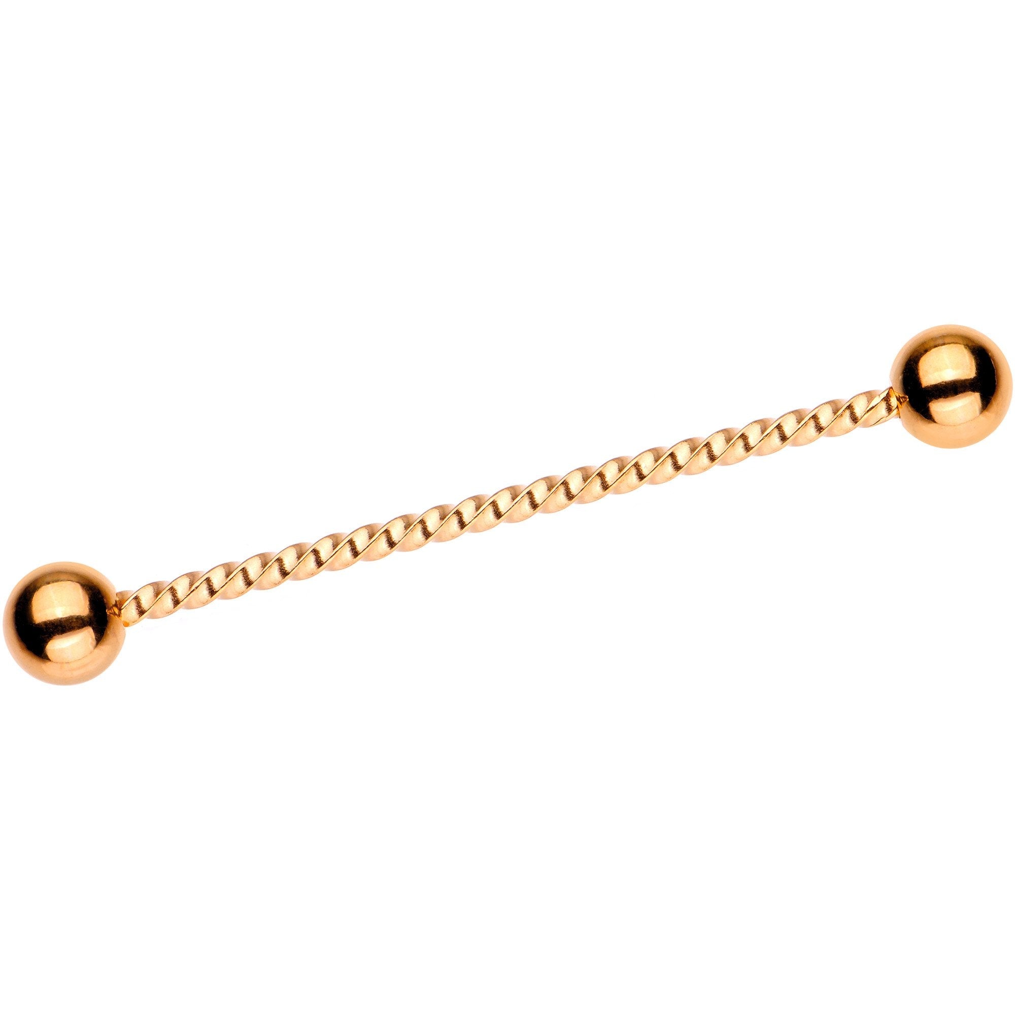 Rose Gold Tone IP Seriously Twisted Industrial Barbell Earring 38mm
