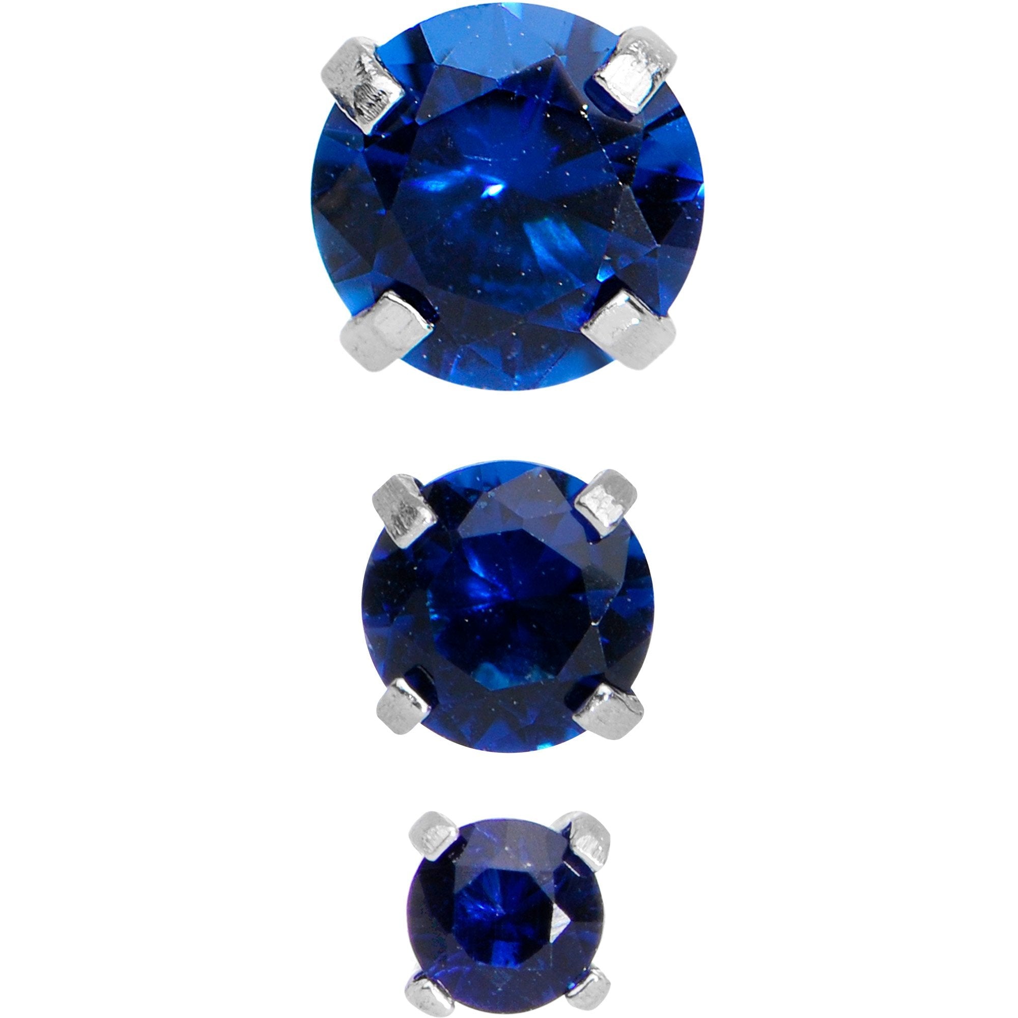 18G 1/4 Blue CZ Gem Tragus Cartilage Earring 3 Pack Set