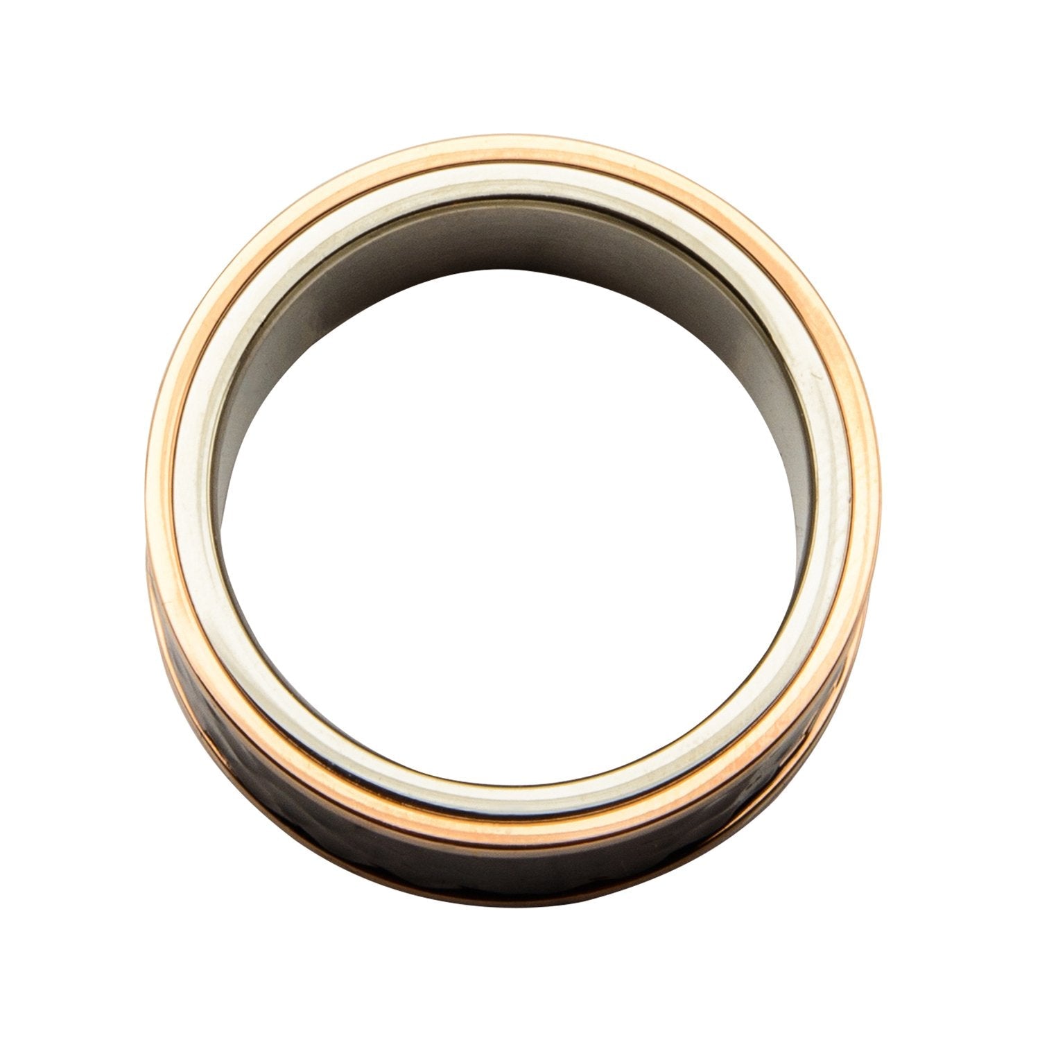 Mens Steel Tri-Tone Hammered Finish Stainless Steel Ring