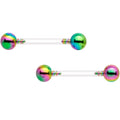 9/16 Clear Bioplast Barbell Rainbow Push In Ball Nipple Ring Set